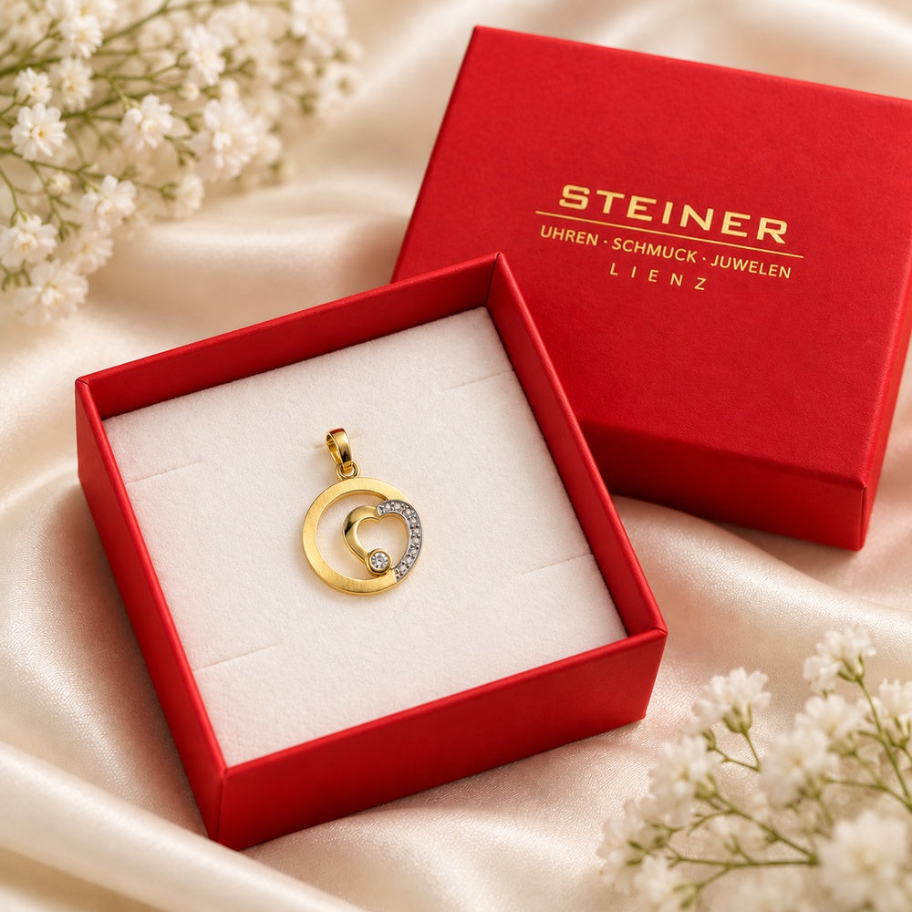 STEINER ESSENTIALS Anhänger Herz mit Zirkonia 585 / 14Kt Gold 113123 – Packaging