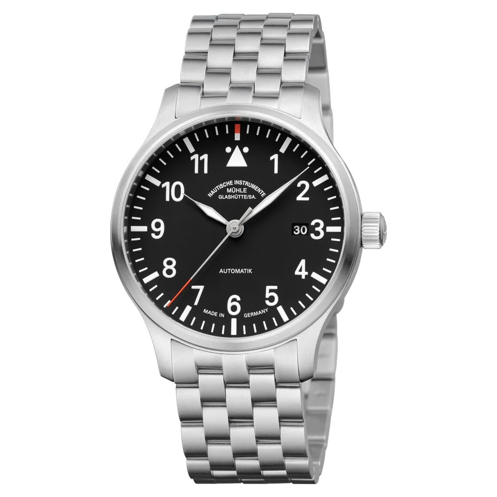Mühle Glashütte Terrasport II Schwarz, Edelstahlgliederband, Vorderansicht