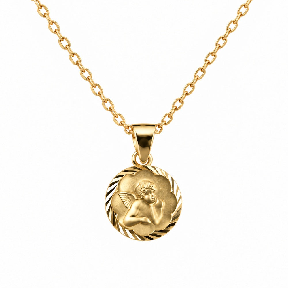 Schutzengel Taufanhänger 585 Gelbgold an Kette Produktansicht