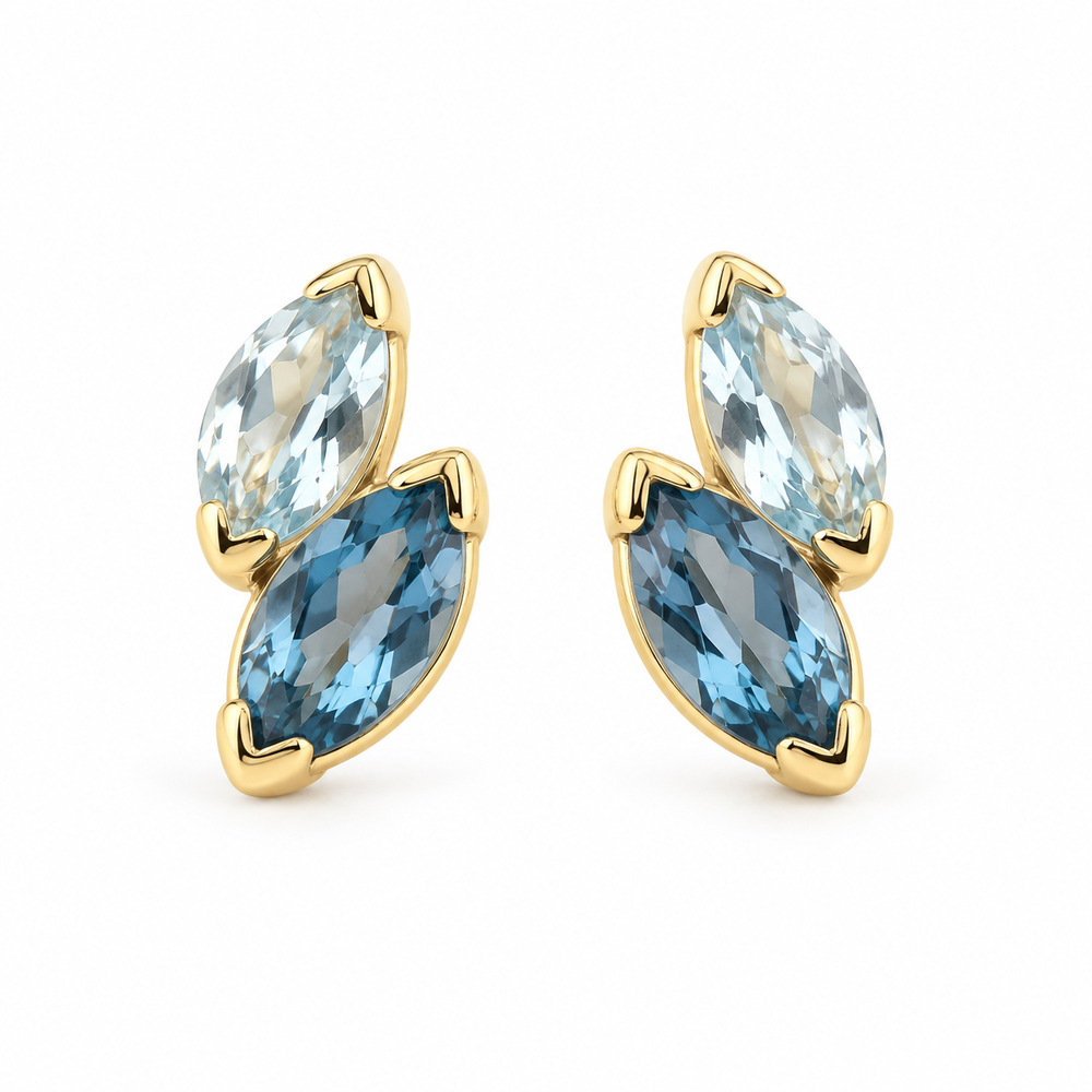 STEINER EXKLUSIV Ohrstecker mit Topas London Blue 585 / 14Kt Gold 113862 – Frontansicht