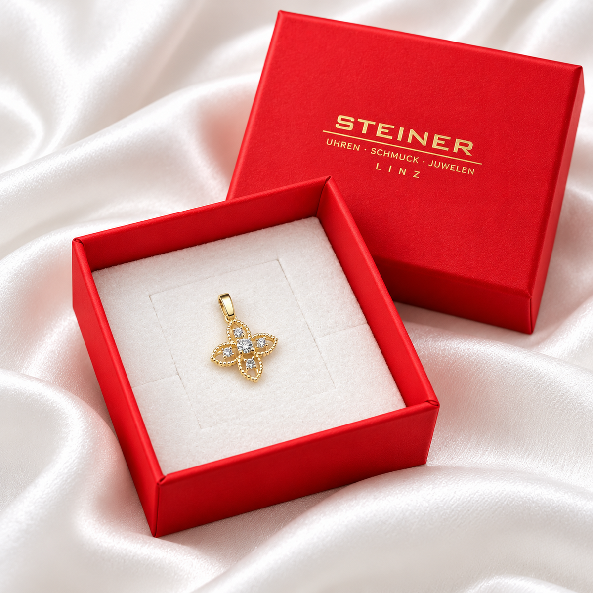 STEINER ESSENTIALS Anhänger mit Zirkonia 585 / 14Kt Gold 113930 – Packaging