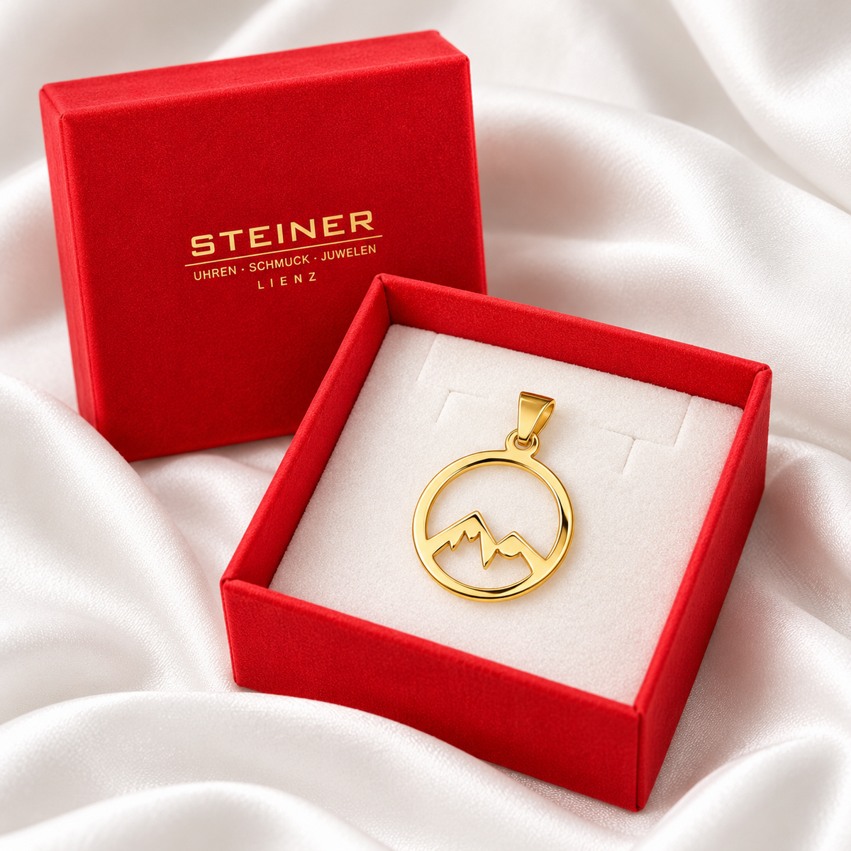 STEINER ESSENTIALS Anhänger Bergmotiv 585 / 14Kt Gold 114024 – Packaging