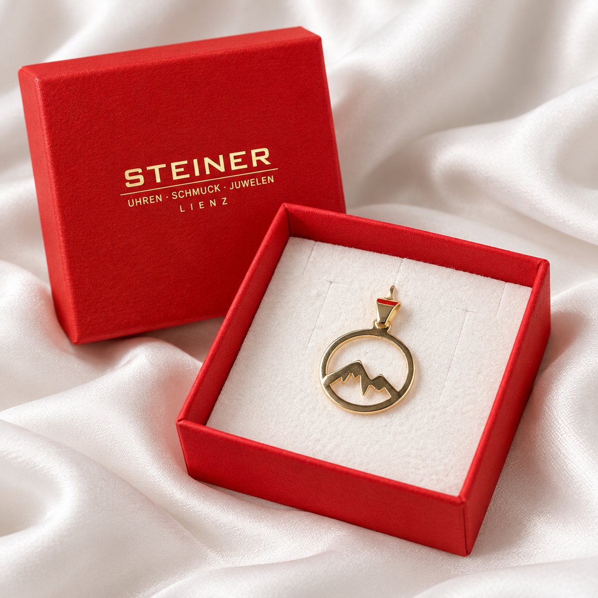 STEINER ESSENTIALS Anhänger Bergmotiv 585 / 14Kt Gold 114025 – Packaging