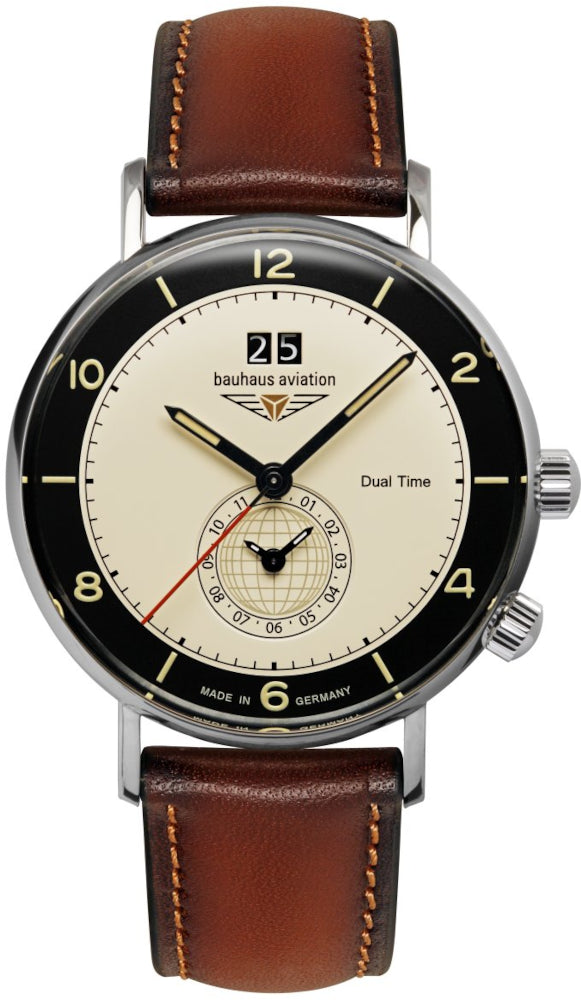 Bauhaus Aviation Quarz mit Dual Time 24462