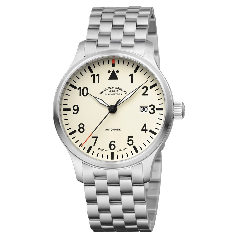 Mühle Glashütte Terrasport II Creme, Edelstahlgliederband, Vorderansicht