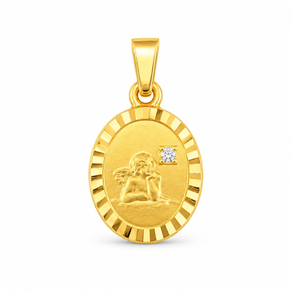 Freigestellter Schutzengel Taufanhänger 585 Gelbgold mit Zirkonia