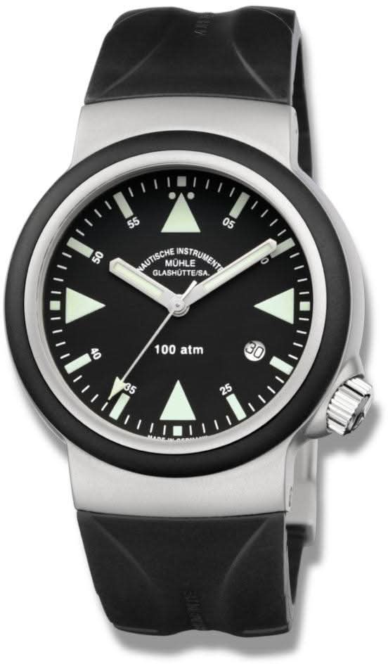 Montre Mühle Glashütte S.A.R. Rescue-Timer, cadran noir, vue de face