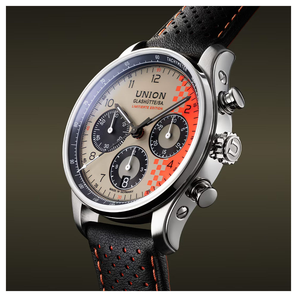 Union Glashütte Belisar Speedster 2026 – Schrägansicht des Chronographen